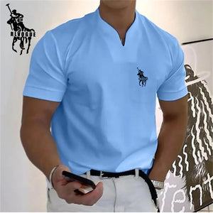 Solid Color V-neck Men Shirts