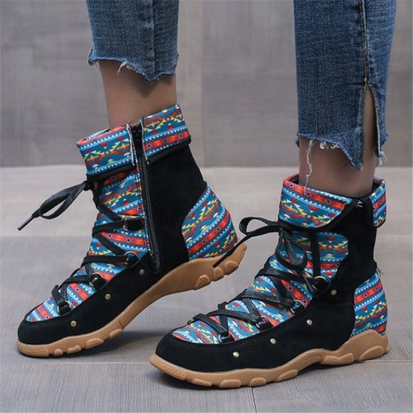 Mixed Colors Women's Lace-Up Flat Short Boots