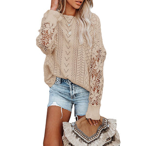 Women Elegant Lace Hollow Out  Casual Tops