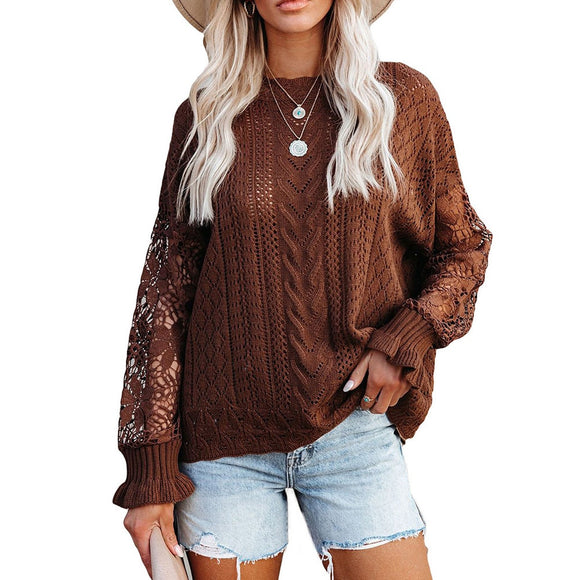 Women Elegant Lace Hollow Out  Casual Tops