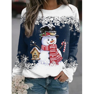 Women Christmas Snowman Print T-shirt