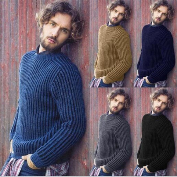 Men Solid Color Warm Knitted Sweaters