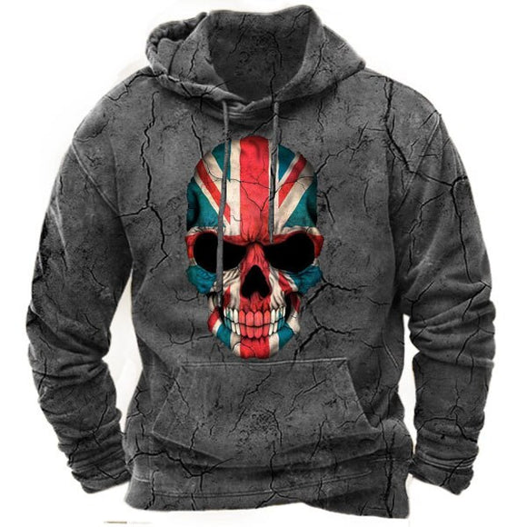 Men Fashion Skull Print Hooded Sweatshirt