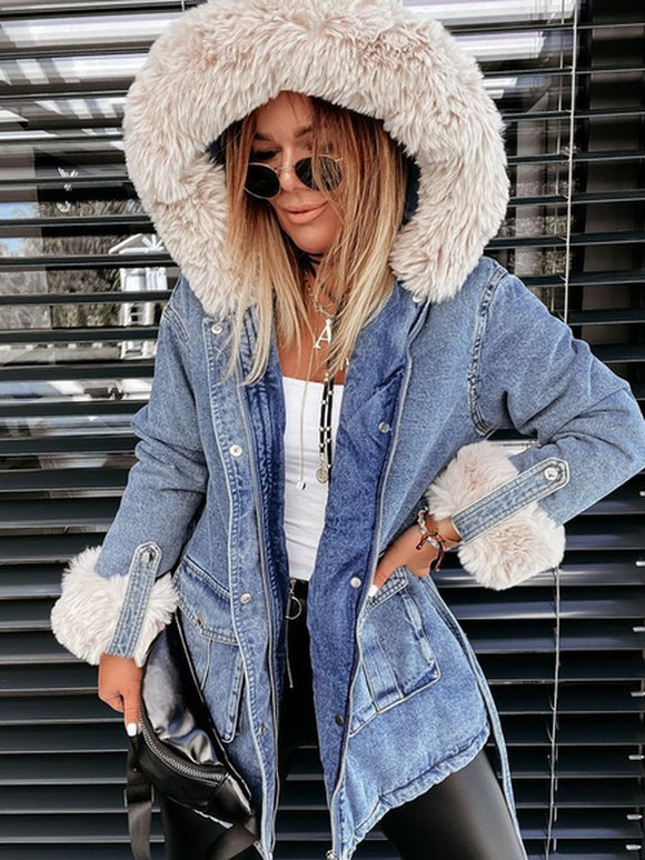 Women Fur Collar Oversize Hooded Coats