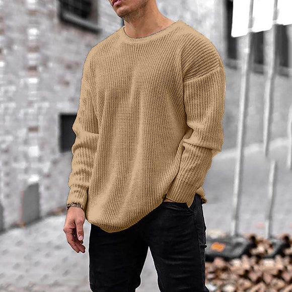 Men Long Sleeve O Neck Knitted Pullover