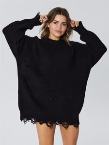 Women's Fashion Ripped Mid-Length Sweater