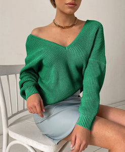 Women Fashion V-Neck Knitted Sweater