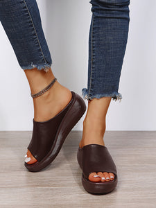 Women Leather Peep Toe Platform Shoes