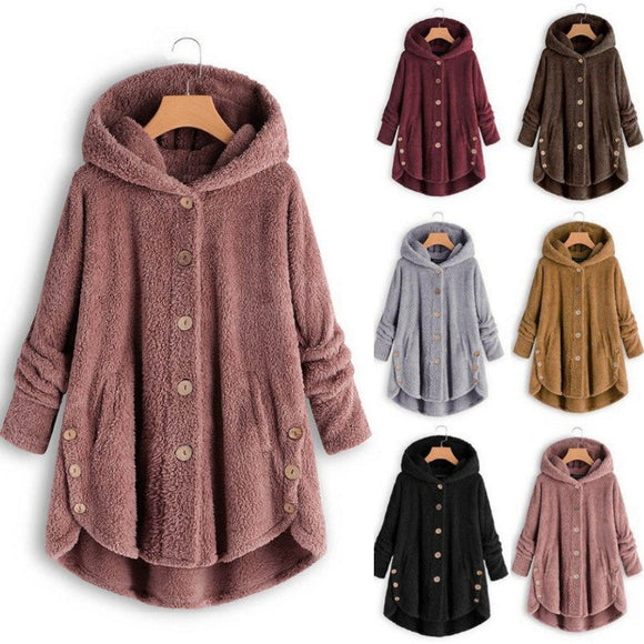 women's button solid color hooded jacket