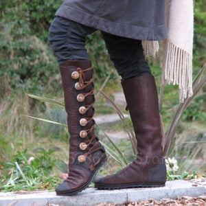 Women Zipper Leather Viking Pirate Boots