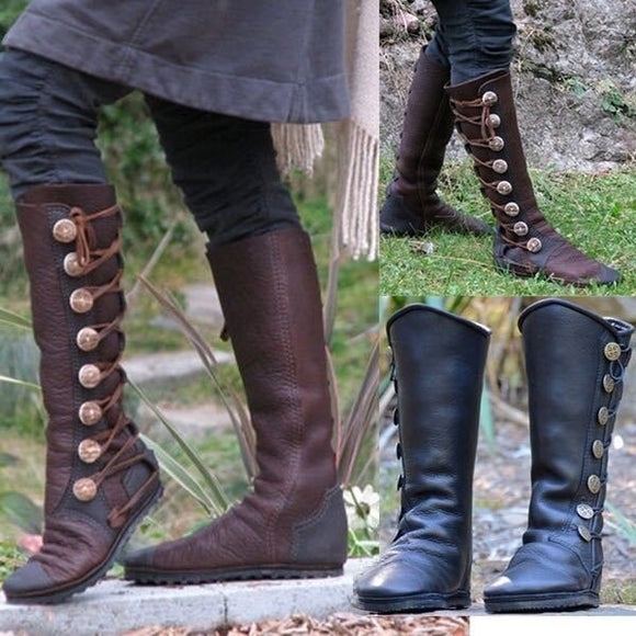 Women Zipper Leather Viking Pirate Boots