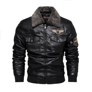 Men Casual Fleece PU Leather Jacket