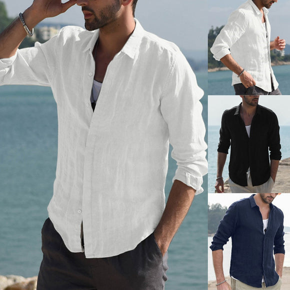 Men Summer Casual Solid Linen Shirt