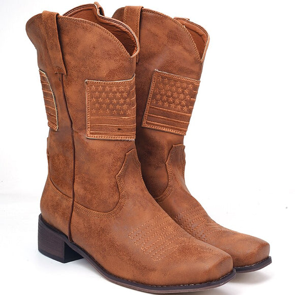 Men Round Toe Low Heeled Boots