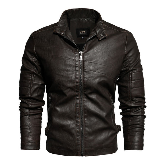 Men Stand Collar PU Leather Jackets
