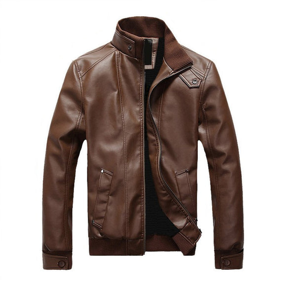 Men Simple Pu Leather Jacket