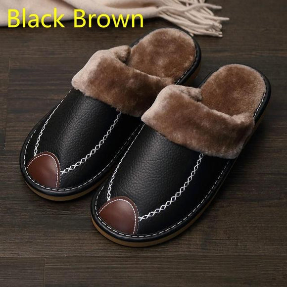 Men New Winter PU Leather Slippers