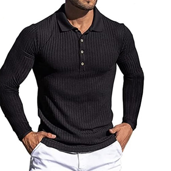 Men Solid Color Long Sleeve Polo Shirt