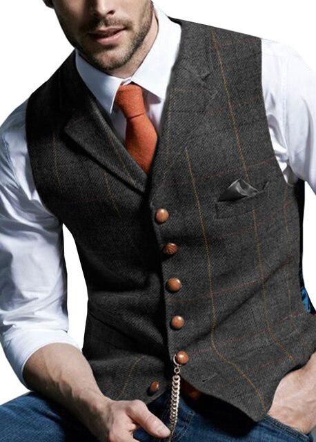 Men Tweed Business Striped Waistcoat