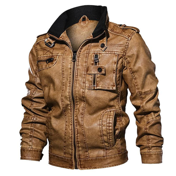 Men Winter Military Faux Leather Jackets