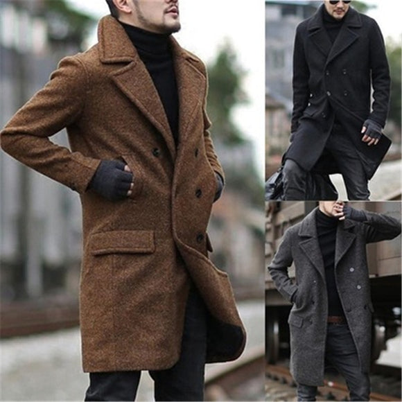 Men Classic Printing Thick Double-Breasted Coat