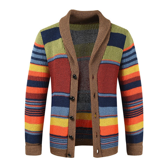 Men's Lapel Spell Color Knitted Sweater