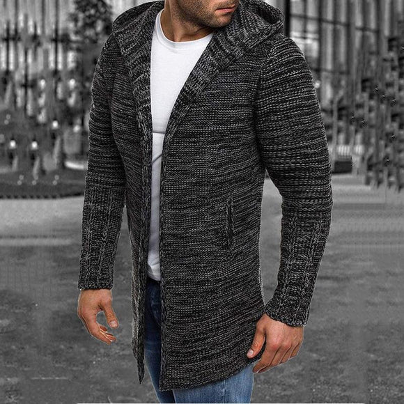 Men's Slim Lapel Long Hooded Sweater