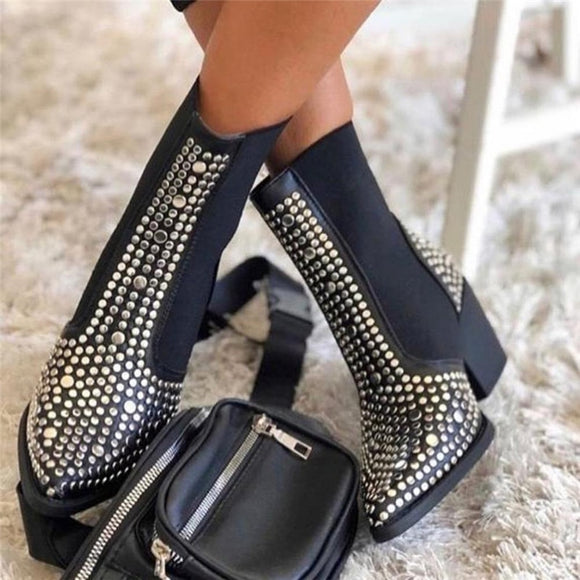 Women Fashion Rivets Elastic Ankle Boots