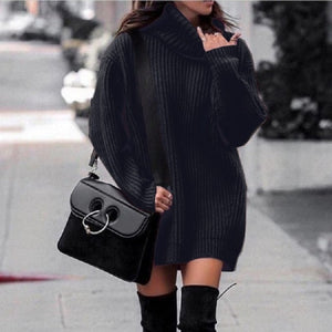 Women Casual Loose Tunic Knitted Sweater Dress