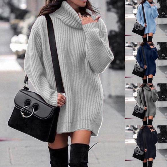 Women Casual Loose Tunic Knitted Sweater Dress