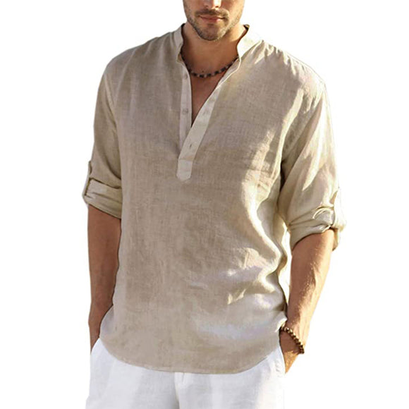 New Men Casual Blouse Cotton Linen Shirt
