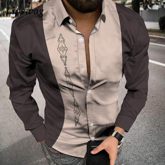 Men New Patchwork Striped Printed Shirts