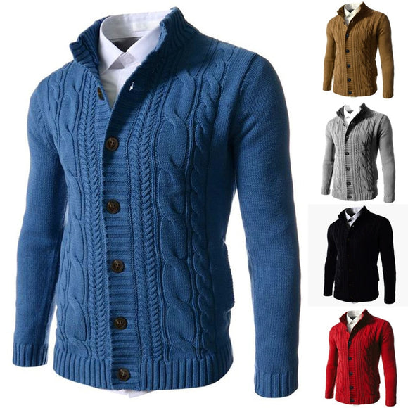 Men Knitted Stand Collar Warm Jackets Coat