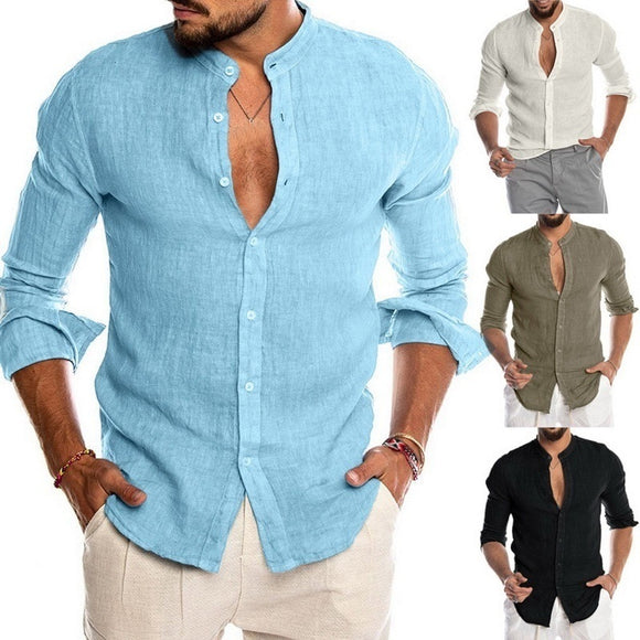 Men's Stand Collar Long Sleeve Shirt