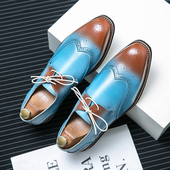 Man Leather Lace-up Casual Dress Shoes
