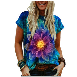 Summer 3D Floral Print Women T Shirt