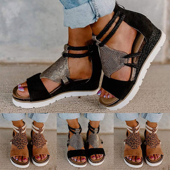 Summer Women Peep Toe Leopard Sandals