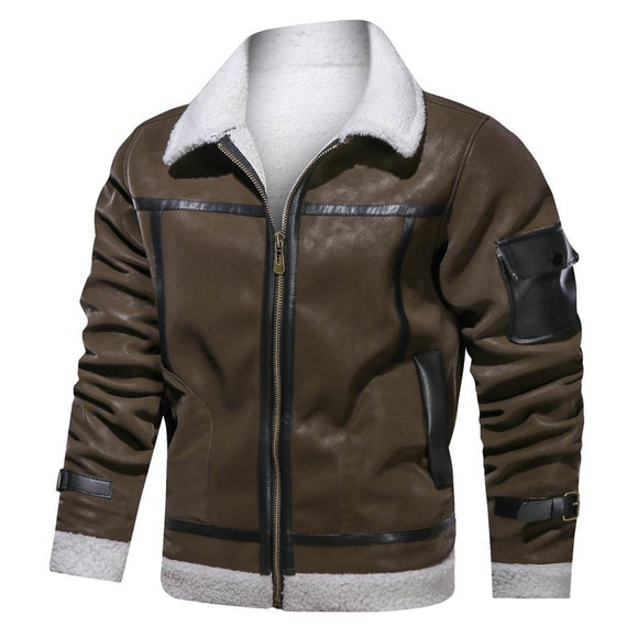 Men Winter Thick Warm Leather Jacket