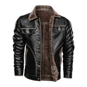 Men Fur Collar Motorcycle Leather Down Jackets