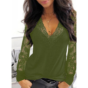 Women Sexy Patchwork Lace V-Neck Top