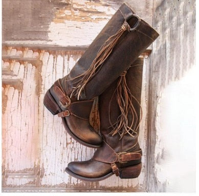 Women Vintage Tassel Casual Overknee Boots