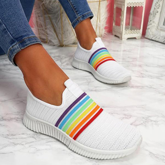 Woman Rainbow Color Vulcanized Mesh Sneakers