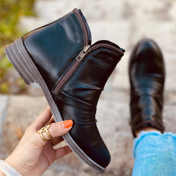 Women's Flat Leather Ankle Boots