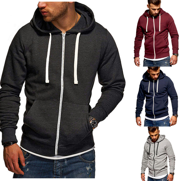 Men's New Solid Color Zipper Hoodies